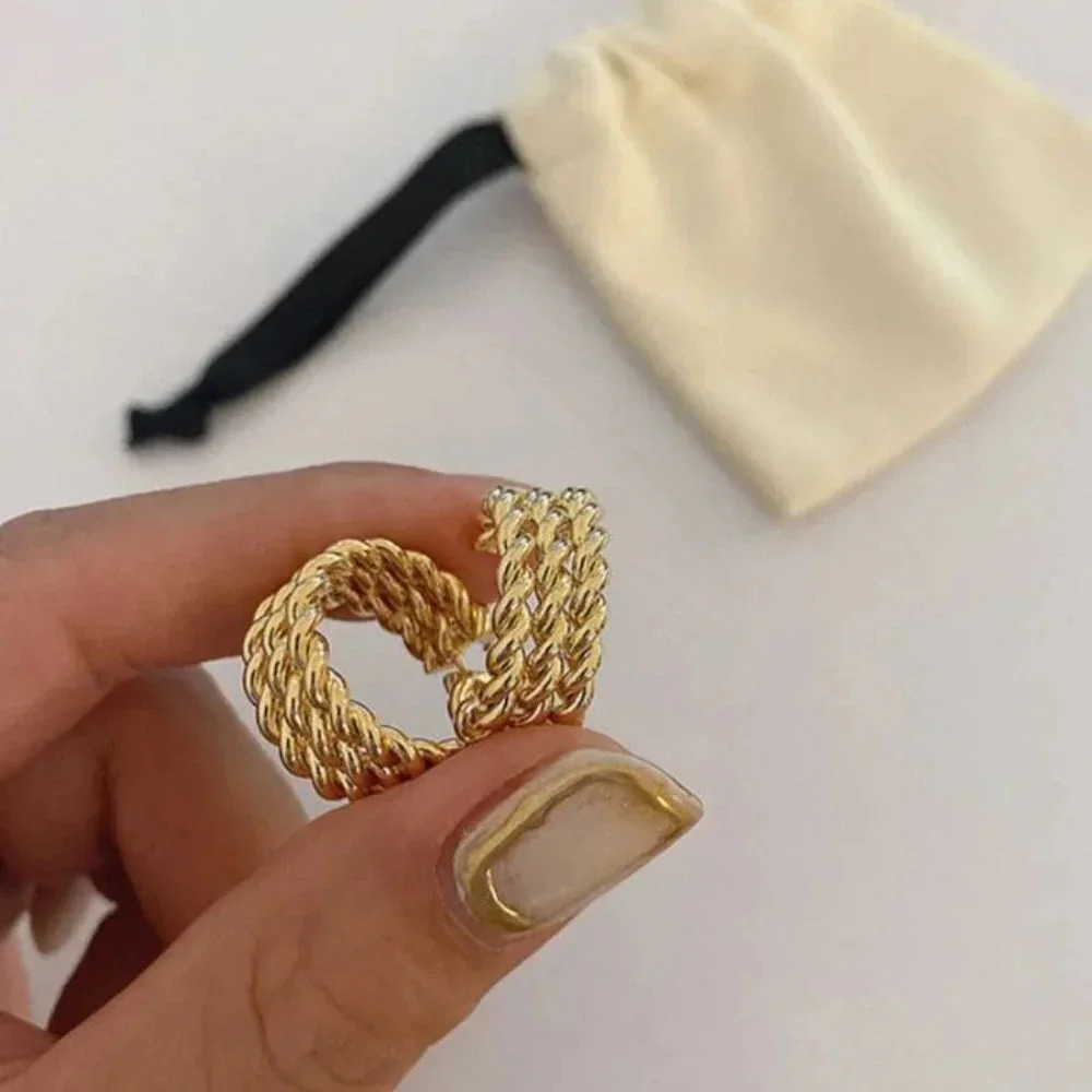 Minimalist Gold 3 Layer Twist Chain Hoop Earrings - Picture 3 of 8
